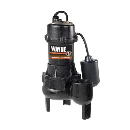 WAYNE HOME EQUIPMENT WAYNE/SEL50 Sewage Pump, 1-Phase, 15 A, 115 V, 0.5 hp, 2 in Outlet, 20 ft Max Head, 10,000 gph, Iron RPP50